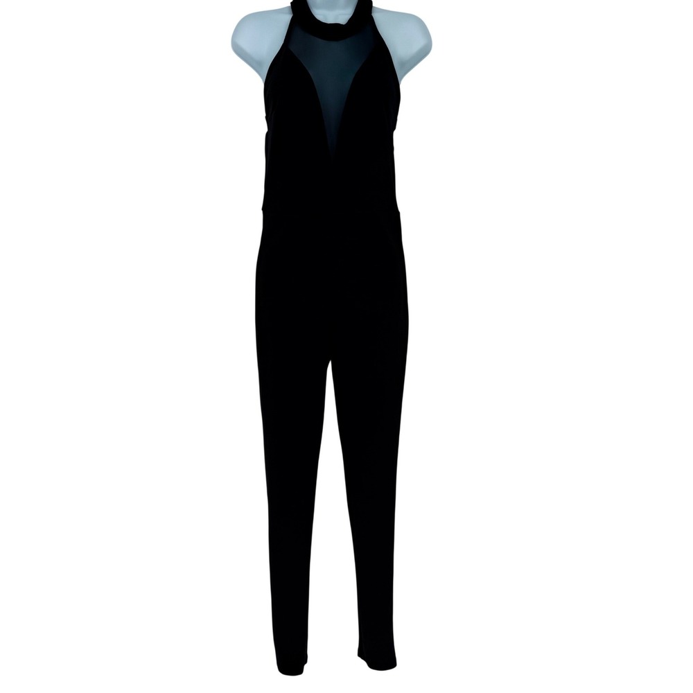 Windsor Black Halter Neck Mesh Plunge Jumpsuit Womens Junior Medium